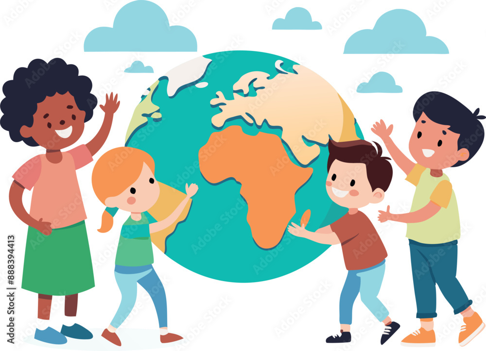 Teacher and children holding hands around a globe Teacher and children holding hands around a globe
