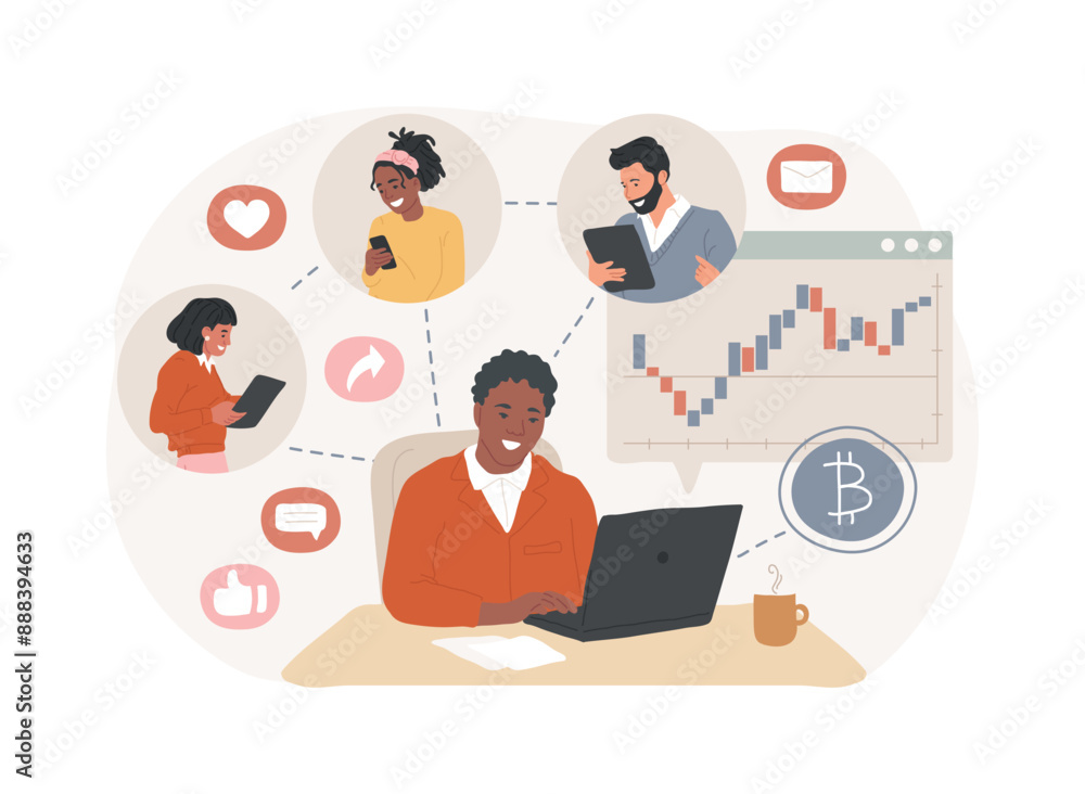 Crypto community manager isolated cartoon vector illustrations. Crypto community manager isolated cartoon vector illustrations.