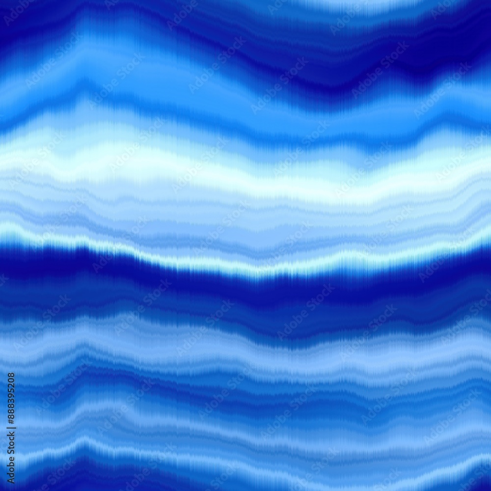 Obraz premium Modern summer striped blur wash seamless pattern background for trendy beach wear and coastal living designs. Repeatable alcohol ink bleed effect in blue white indigo colors