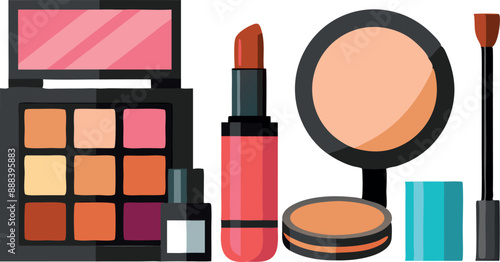 Beauty and makeup products on white background