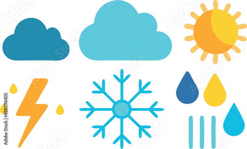 Weather symbols with clouds, rain, snow, and sun