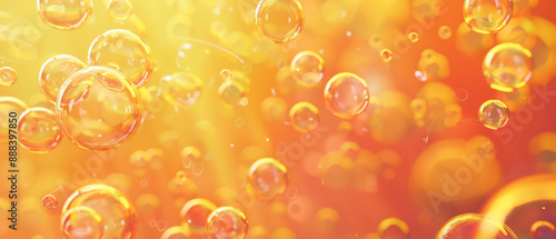 Bright orange bubbles float in a radiant yellow background, evoking a sense of fun, energy, and buoyancy, with vibrant and lively visual appeal.