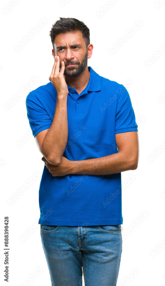 Adult hispanic man over isolated background thinking looking tired and bored with depression problems with crossed arms. Adult hispanic man over isolated background thinking looking tired and bored with depression problems with crossed arms.