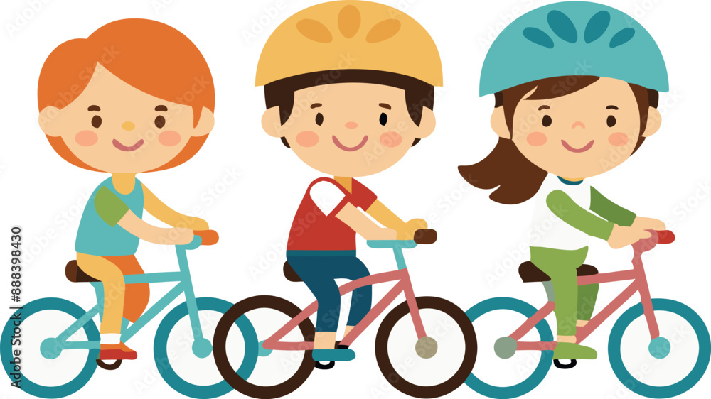 Children riding bicycles together in park Children riding bicycles together in park