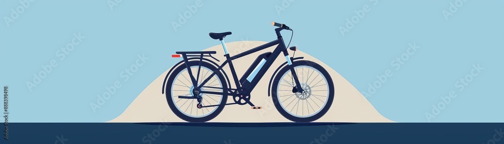 Obraz premium Illustration of an electric bicycle on a simplistic background. Ideal for eco-friendly transportation, travel, or adventure concepts.