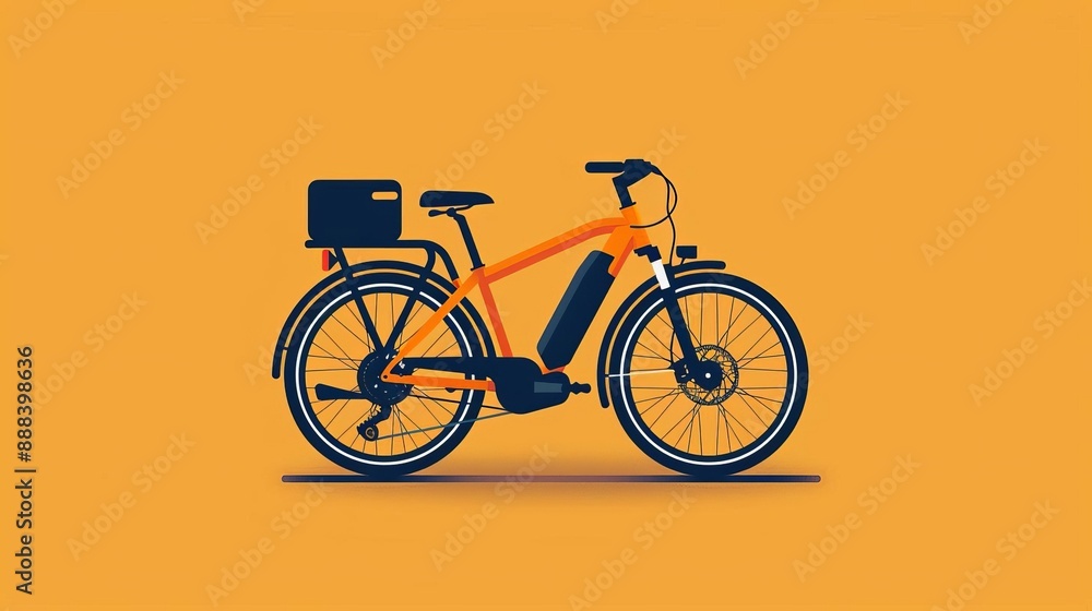 Illustration of an orange electric bike with detailed components on an orange background, representing modern eco-friendly transportation. Illustration of an orange electric bike with detailed components on an orange background, representing modern eco-friendly transportation.