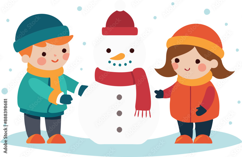Fototapeta premium Kids building a snowman in winter