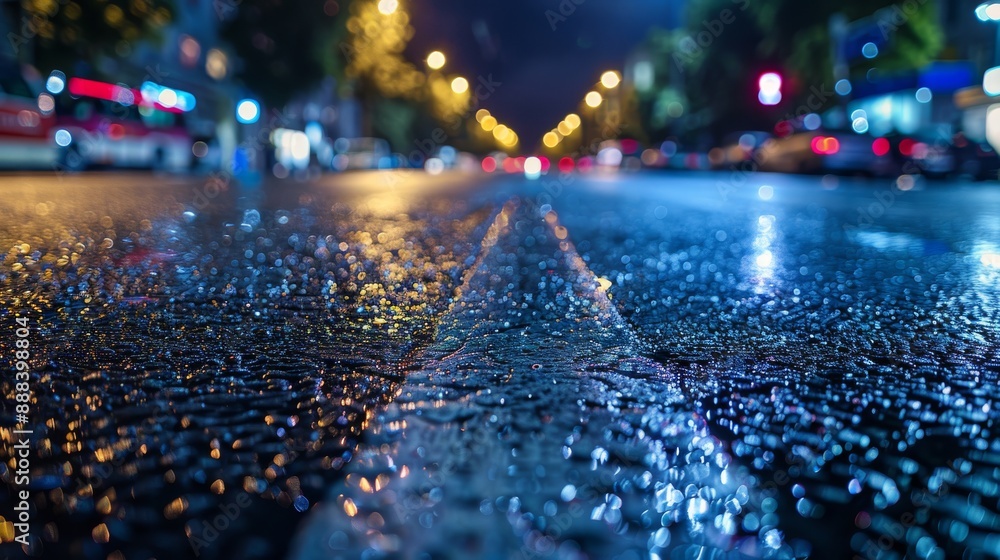 Asphalt road leads into the bustling city at night. Blurry background.
Asphalt road leads into the bustling city at night. Blurry background.