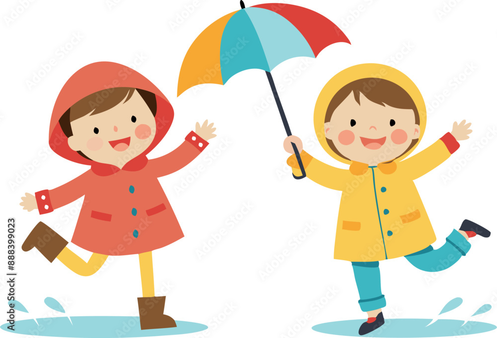 Kids playing with umbrellas in the rain Kids playing with umbrellas in the rain