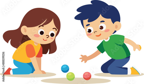 Children playing with marbles on the ground
