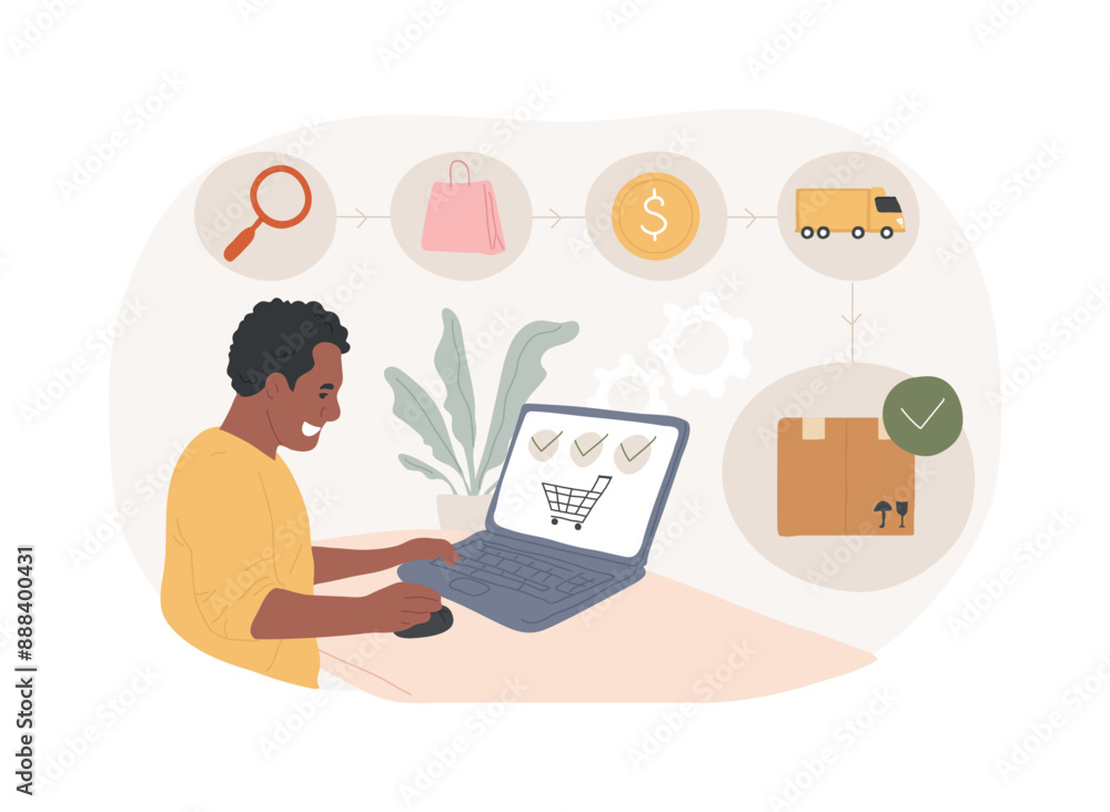 E-Commerce order processing isolated cartoon vector illustrations. E-Commerce order processing isolated cartoon vector illustrations.