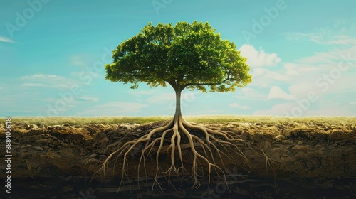 conceptual piece on corporate financial health, visualized as a robust tree with roots symbolizing strong financial foundations