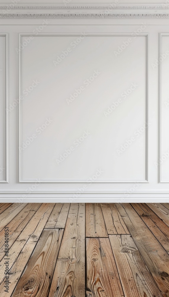 Modern classic white empty interior with wall panels and wooden floor. Room background abstract Modern classic white empty interior with wall panels and wooden floor. Room background abstract