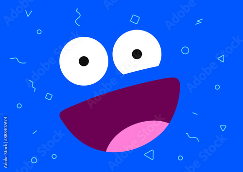 Bright and bold birthday card with a large, smiling face on a deep blue background, accented with festive confetti and the greeting "Happy Birthday!"
