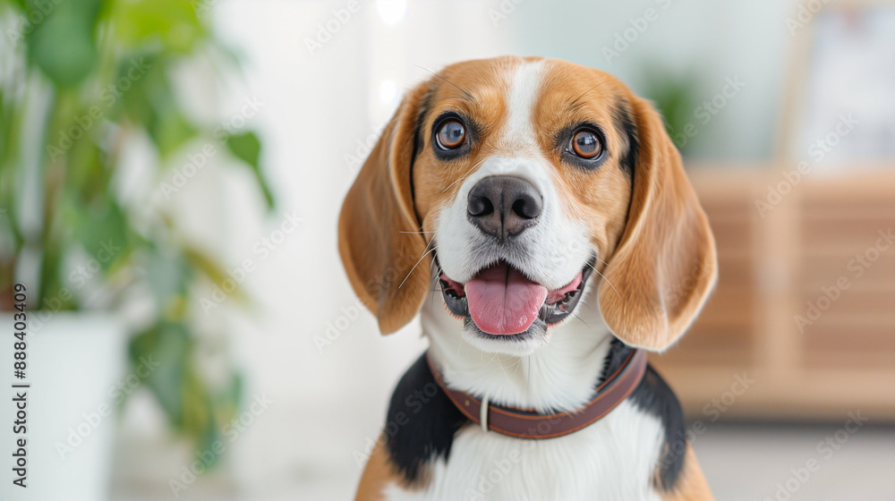 Smiling Beagle: Adorable Purebred Dog Portrait. Happy Pet with Tongue Out at Home Smiling Beagle: Adorable Purebred Dog Portrait. Happy Pet with Tongue Out at Home