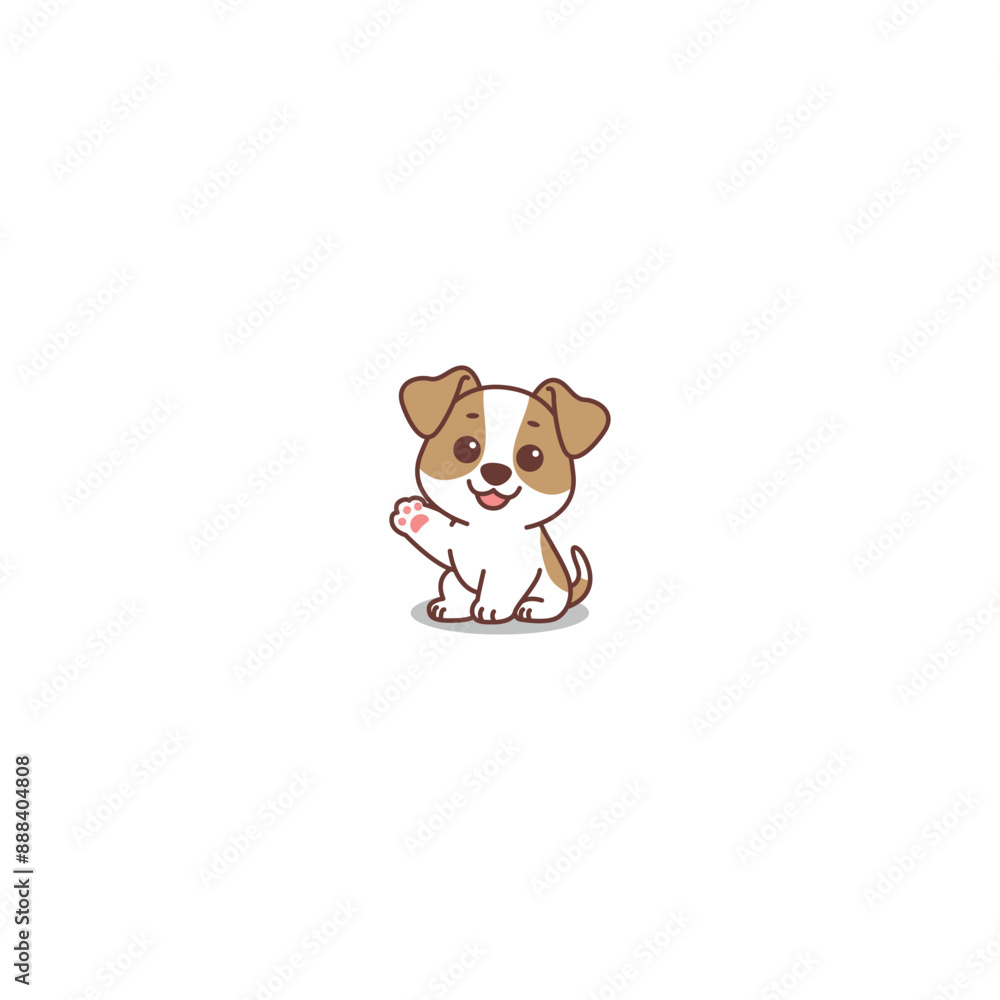 Cute jack russell puppy sitting and waving paw cartoon, vector illustration Cute jack russell puppy sitting and waving paw cartoon, vector illustration