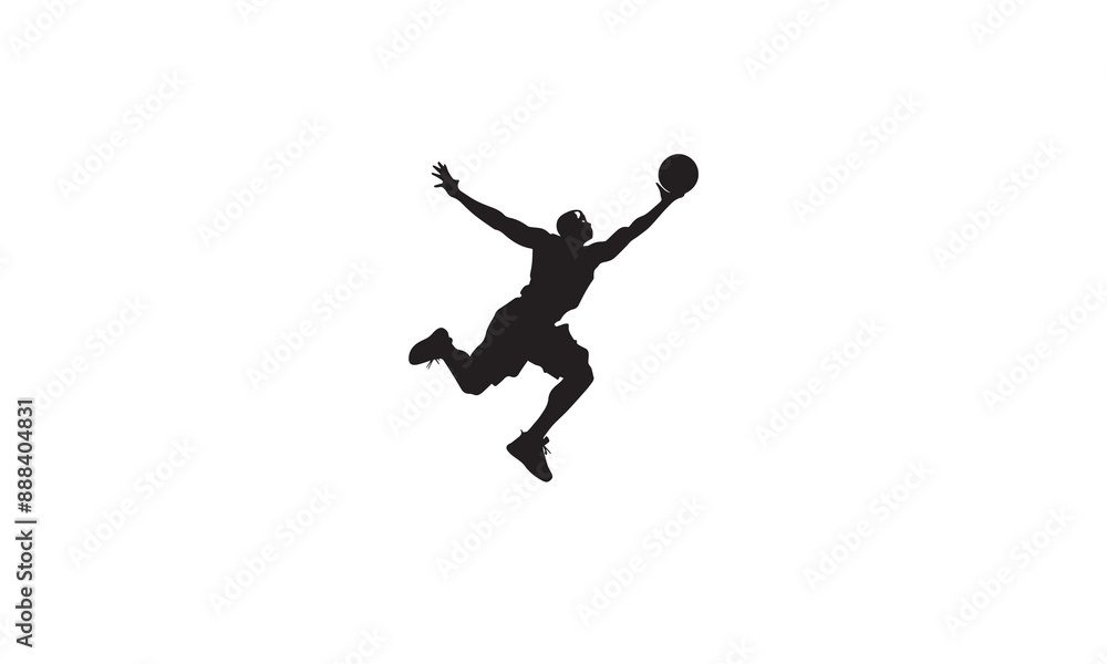 a vector of a man jumping to hold a basketball in his hand black design flat on white background a vector of a man jumping to hold a basketball in his hand black design flat on white background