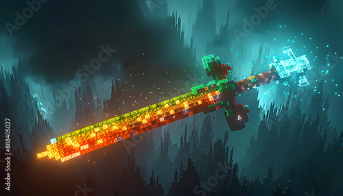 Icon of a pixelated sword glowing with elemental energy ar7 4 Generative AI