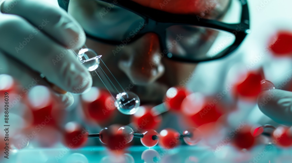 A sharp focused photo of a scientist figurine studying floating glowing equations and molecules surrounded by holographic display models capturing the essence of cuttingedge research A sharp focused photo of a scientist figurine studying floating glowing equations and molecules surrounded by holographic display models capturing the essence of cuttingedge research
