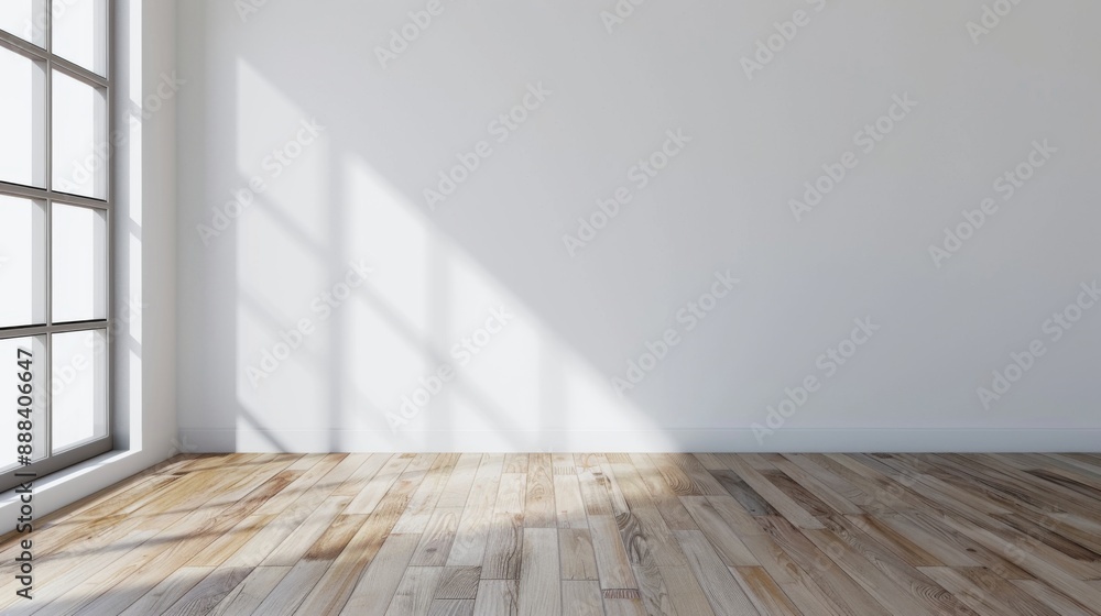 Modern empty room with wooden floor, windows and white plain wall. Contemporary interior background Modern empty room with wooden floor, windows and white plain wall. Contemporary interior background