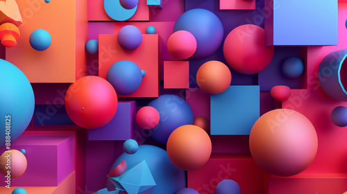 3D colorful geometric shapes form an abstract background.