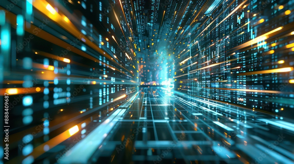 Detailed visualization of a stock market trading floor, represented abstractly with streams of data and light reflecting rapid transactions Detailed visualization of a stock market trading floor, represented abstractly with streams of data and light reflecting rapid transactions