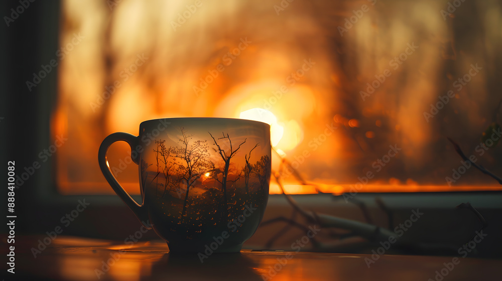A cup of coffee is sitting on a rock by a body of water A cup of coffee is sitting on a rock by a body of water