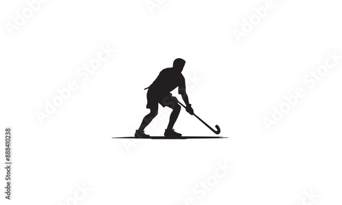 Man Field Hockey Silhouette Vector Illustration on White Background