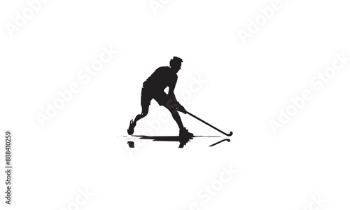 Man Field Hockey Silhouette Vector Illustration on White Background