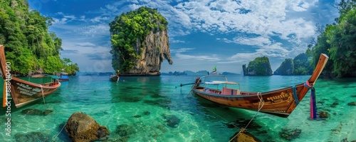 Tropical Paradise: Boats Anchored in Crystal-Clear Waters