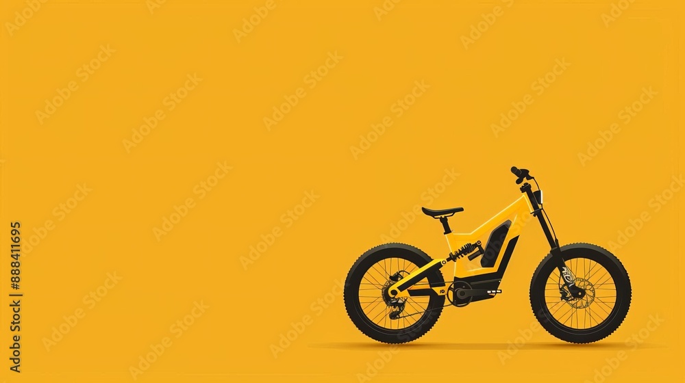 Yellow electric mountain bike isolated on a bright yellow background, showcasing modern e-bike design and technology. Yellow electric mountain bike isolated on a bright yellow background, showcasing modern e-bike design and technology.