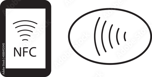 NFC wireless payment technology icons. Contactless NFC payment. NFC payment with smartphone. Contact less. NFC payment with mobile phone. Credit card. Contactless wireless pay, tap pay wave sign