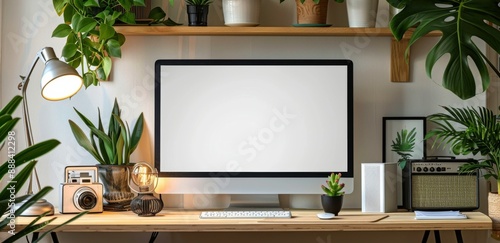 Modern Home Office With Plants and a Desktop Computer