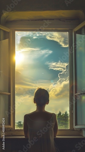 Silhouette of a woman by a sunny window, symbolizing loneliness, introspection, and hope Free Download Silhouette of a woman by a sunny window, symbolizing loneliness, introspection, and hope - GFXLoad