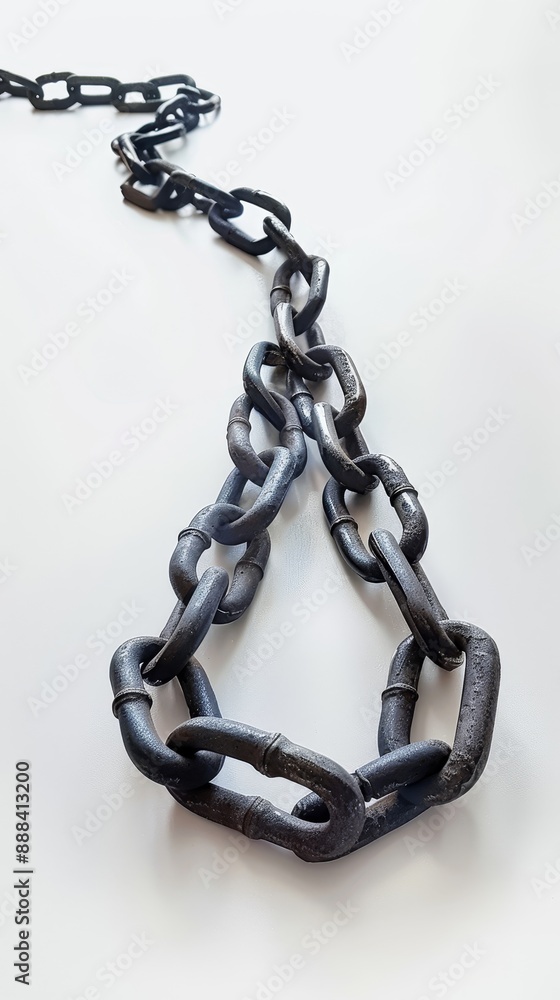 Obraz premium Old metal chain with rust on a concrete background, symbolizing strength, decay, and industrial themes