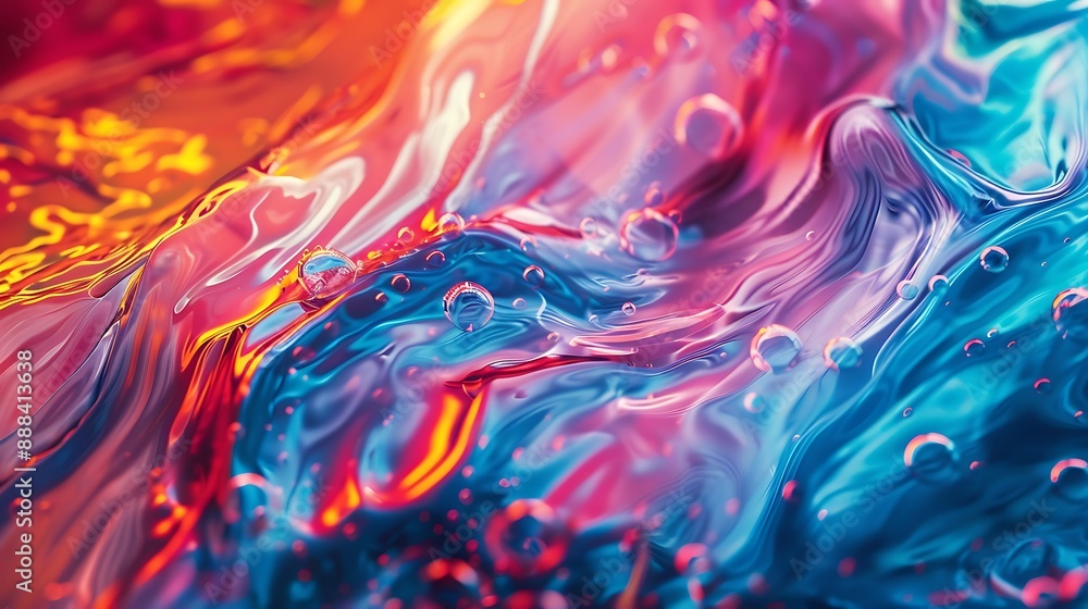 Energetic flow of neon-colored liquids in an abstract formation. Explosions of colorful liquid droplets on a clear, transparent background Energetic flow of neon-colored liquids in an abstract formation. Explosions of colorful liquid droplets on a clear, transparent background