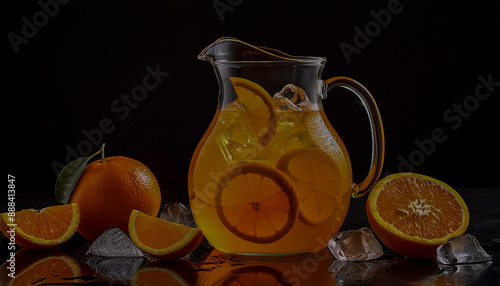 Pitcher of orangeade with ice