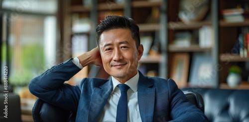 Smiling Businessman Relaxing in Office Chair During Daytime