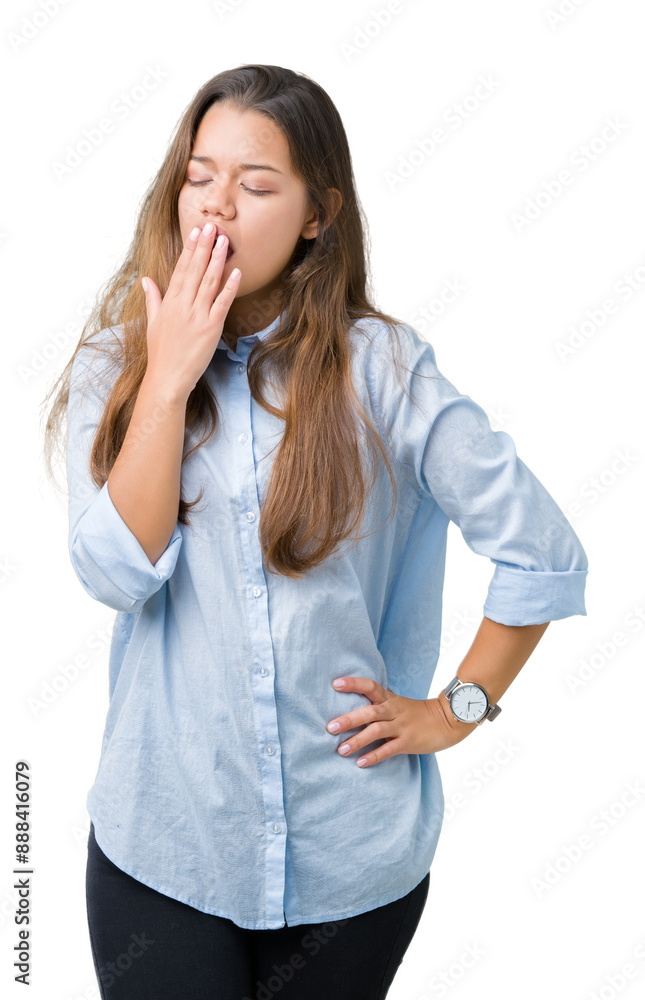 Young beautiful brunette business woman over isolated background bored yawning tired covering mouth with hand. Restless and sleepiness. Young beautiful brunette business woman over isolated background bored yawning tired covering mouth with hand. Restless and sleepiness.