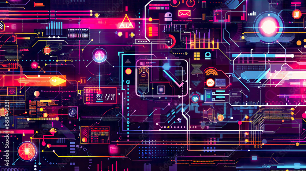 A detailed illustration of artificial intelligence and machine learning concepts in a business environment highlighting internet technology A detailed illustration of artificial intelligence and machine learning concepts in a business environment highlighting internet technology