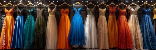 Colorful Evening Dresses Hanging in a Retail Store