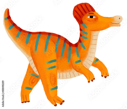 cartoon happy and funny colorful prehistoric dinosaur dino cerythosaurus isolated illustration with child pointing on animal and reading learing school book of natural history photo