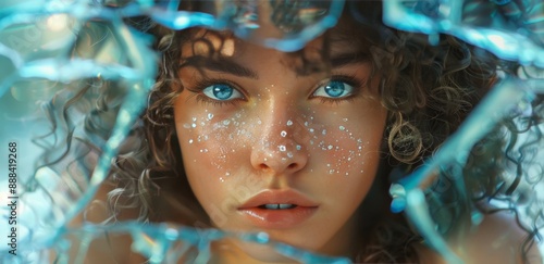 Womans Blue Eyes Through Water