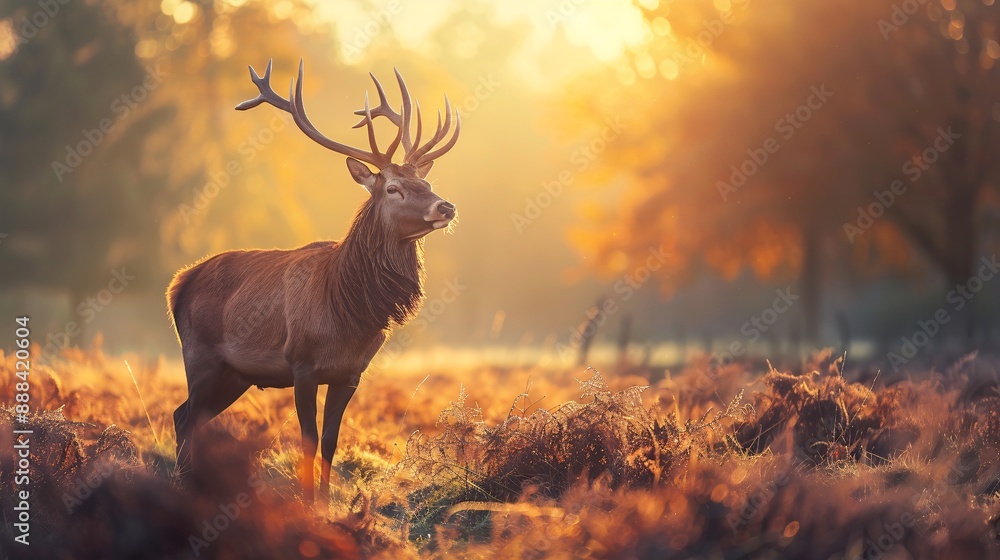 Red deer standing gracefully in the morning sunlight Red deer standing gracefully in the morning sunlight