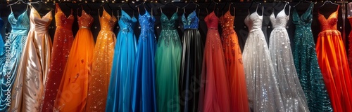 Colorful Evening Dresses Hanging in a Retail Store