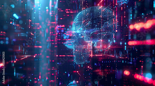 An immersive depiction of AI machine learning and modern computer technologies highlighting their role in business and network applications