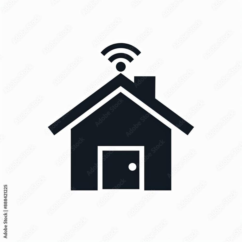 A modern, minimalist digital technology icon in black, representing a smart home, logo A modern, minimalist digital technology icon in black, representing a smart home, logo