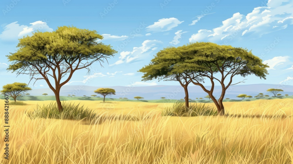 Fototapeta premium African savannah with acacias generative ai
