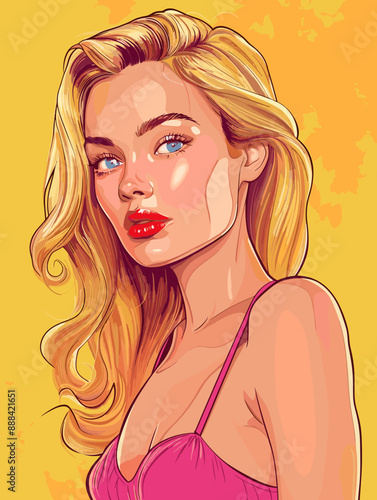 Pop art woman in pin up style. Vector illustration in retro style