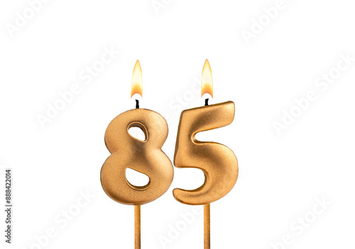 Birthday number 85 - Golden candle on white background